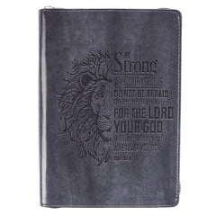 Be Strong and Courageous Joshua 1:9 Bible Verse Grey Faux Leather Journal Inspirational Zippered Notebook w/Ribbon and Lined Pages, 6.5 x 8.75 Inches (Imitation Leather) – September 9, 2018 - Faith & Flame - Books and Gifts - CHRISTIAN ART GIFTS - 9781642720129