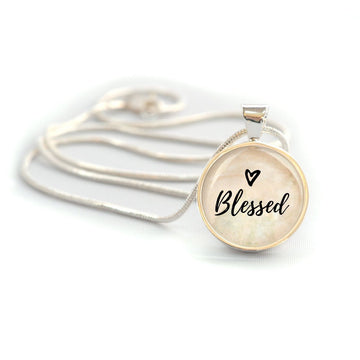 "Blessed" Silver-Plated Christian Pendant Necklace (20mm) - Faith & Flame - Books and Gifts - Orchid Briseis -