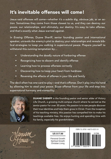 Erasing Offense: Defeating the Enemy's Scheme to Destroy Your Relationships Paperback – May 2, 2023 - Faith & Flame - Books and Gifts - Harrison House Publishers - 9781667502519