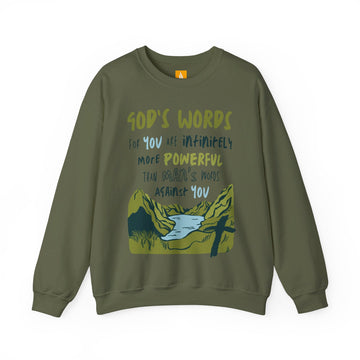 God's Words Crewneck Sweatshirt Front Design - Faith & Flame - Books and Gifts - Printify - 