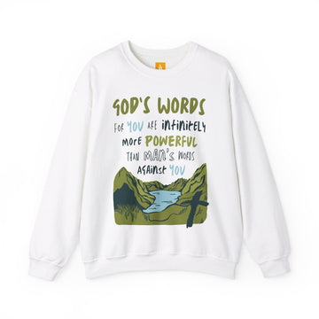 God's Words Crewneck Sweatshirt Front Design - Faith & Flame - Books and Gifts - Printify - 