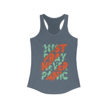 Just Pray Never Panic Racerback Tank Top Tee - Faith & Flame - Books and Gifts - Plum Charlie -