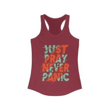 Just Pray Never Panic Racerback Tank Top Tee - Faith & Flame - Books and Gifts - Plum Charlie -