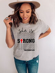 She Is Strong Proverbs Christian Shirt Religious Motivation - Faith & Flame - Books and Gifts - Amaranth Hades -