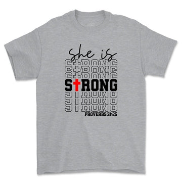 She Is Strong Proverbs Christian Shirt Religious Motivation - Faith & Flame - Books and Gifts - Amaranth Hades -