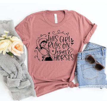 This Girl Runs On Jesus & Horses T-shirt - Faith & Flame - Books and Gifts - White Caeneus -