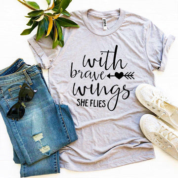 With Brave Wings She Flies T-shirt - Faith & Flame - Books and Gifts - Agate -