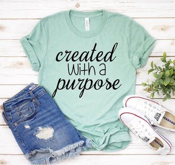 Created With A Purpose T-shirt - Faith & Flame - Books and Gifts - White Caeneus -